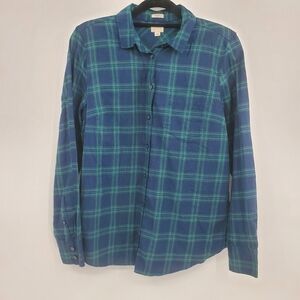 ♧ J. Crew Boy Fit Blue and Green Casual Button Down Boy Fit Shirt Size Medium